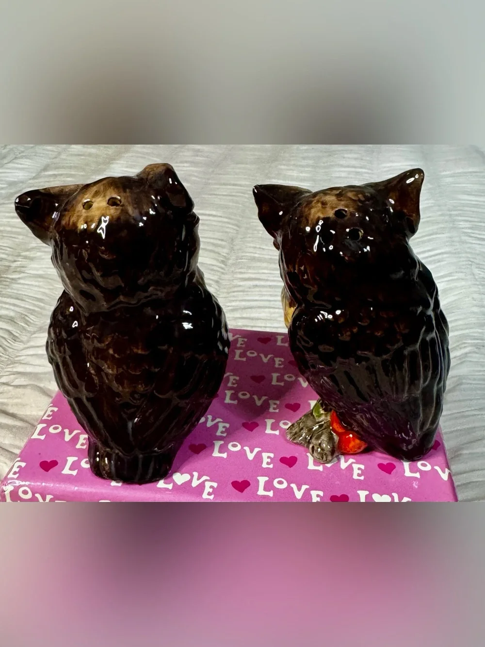 Cracker Barrel Brown Owl Stoneware Salt & Pepper Set